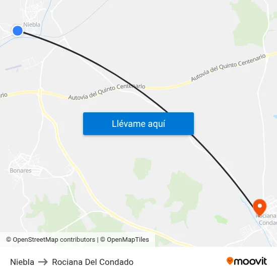 Niebla to Rociana Del Condado map