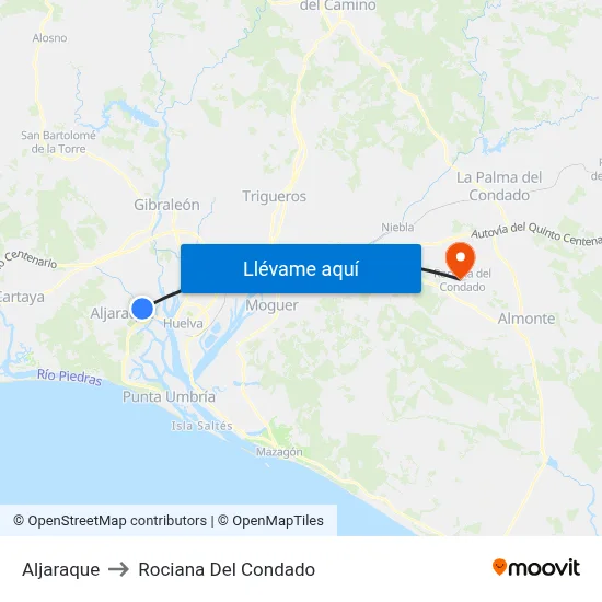 Aljaraque to Rociana Del Condado map