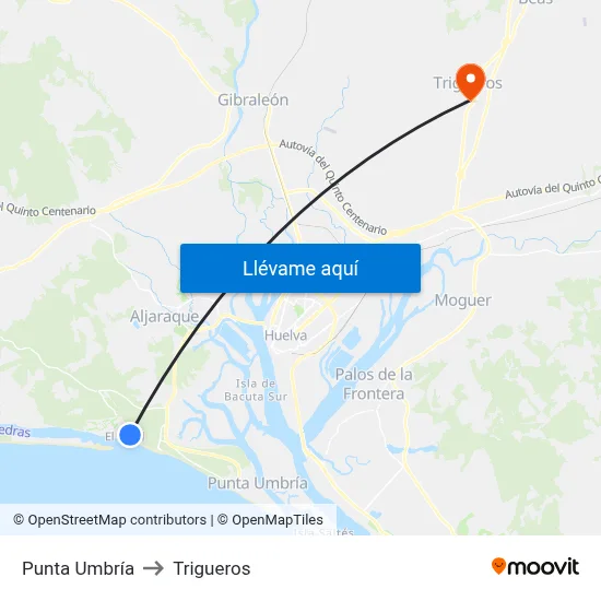 Punta Umbría to Trigueros map