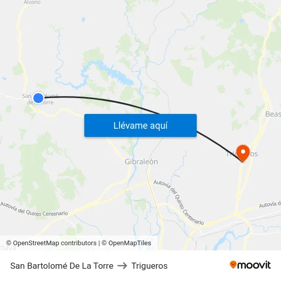 San Bartolomé De La Torre to Trigueros map