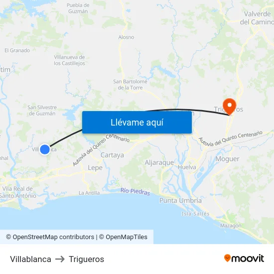 Villablanca to Trigueros map