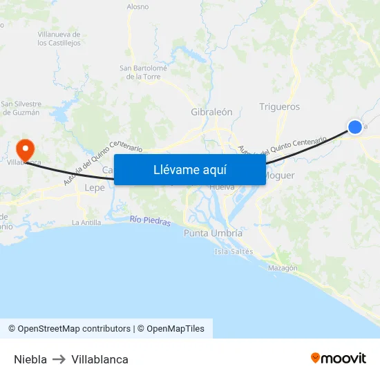 Niebla to Villablanca map