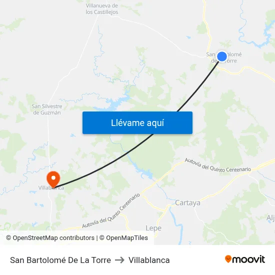 San Bartolomé De La Torre to Villablanca map