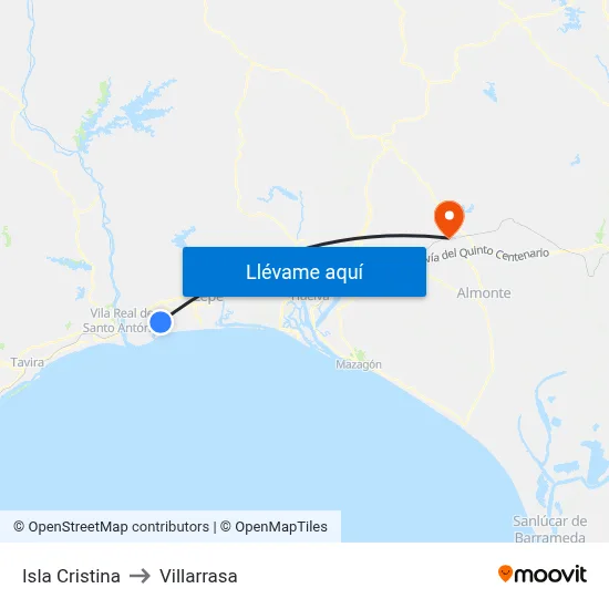 Isla Cristina to Villarrasa map