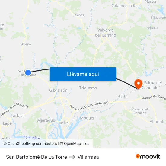 San Bartolomé De La Torre to Villarrasa map