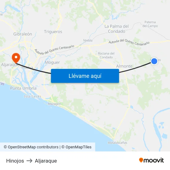 Hinojos to Aljaraque map
