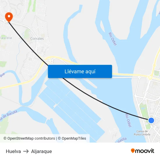 Huelva to Aljaraque map