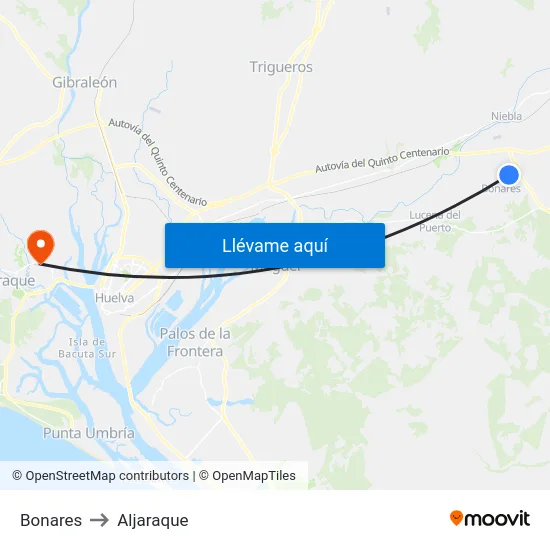 Bonares to Aljaraque map