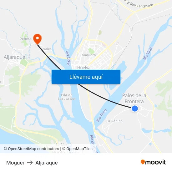 Moguer to Aljaraque map