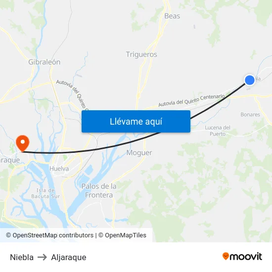 Niebla to Aljaraque map