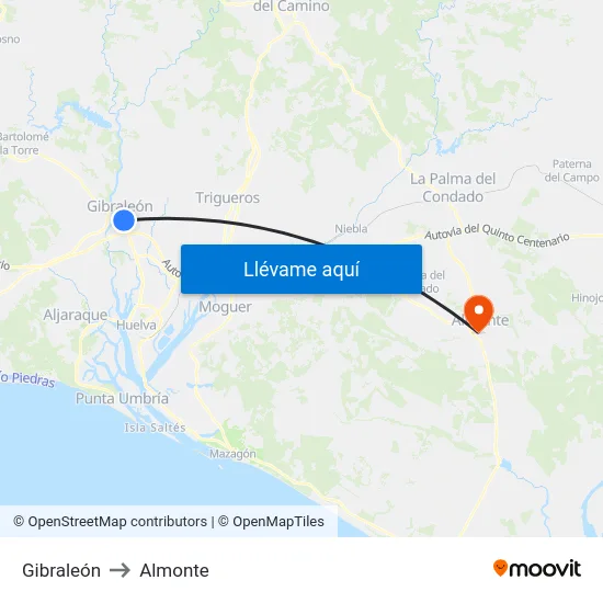 Gibraleón to Almonte map