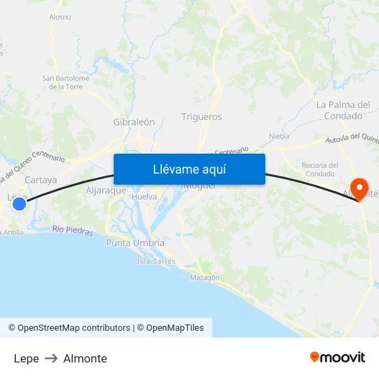 Lepe to Almonte map