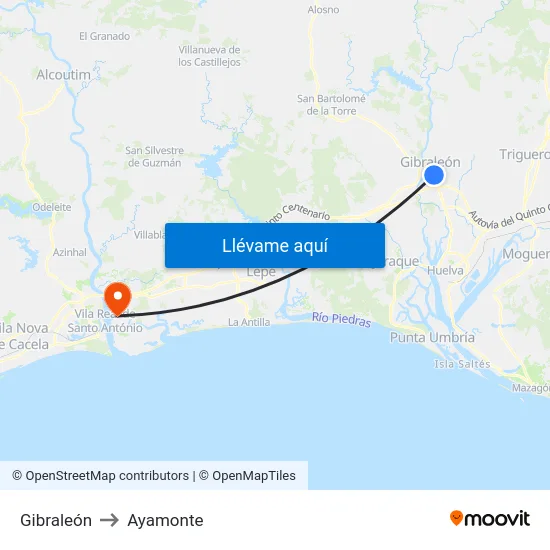 Gibraleón to Ayamonte map