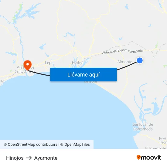 Hinojos to Ayamonte map