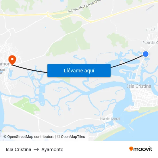 Isla Cristina to Ayamonte map