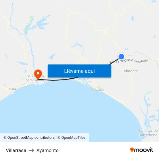Villarrasa to Ayamonte map