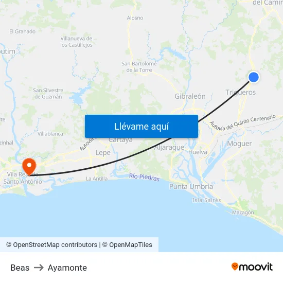 Beas to Ayamonte map