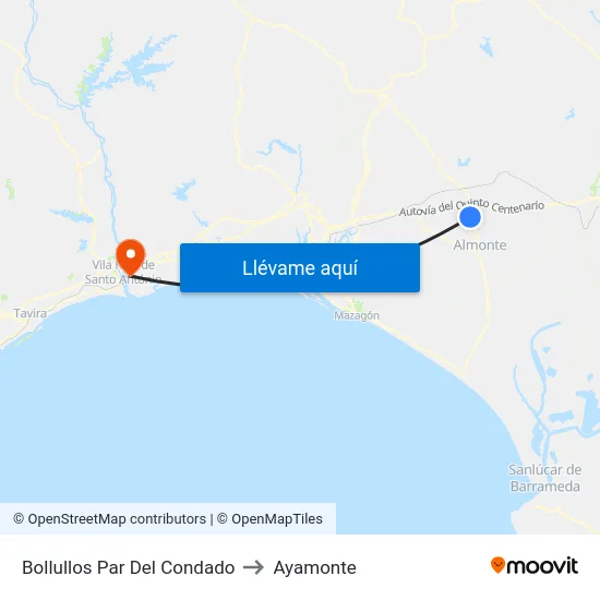 Bollullos Par Del Condado to Ayamonte map