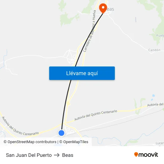 San Juan Del Puerto to Beas map