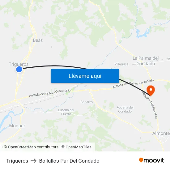 Trigueros to Bollullos Par Del Condado map
