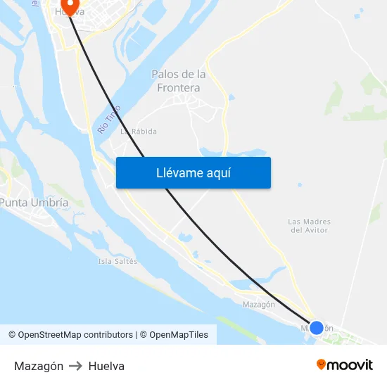 Mazagón to Huelva map