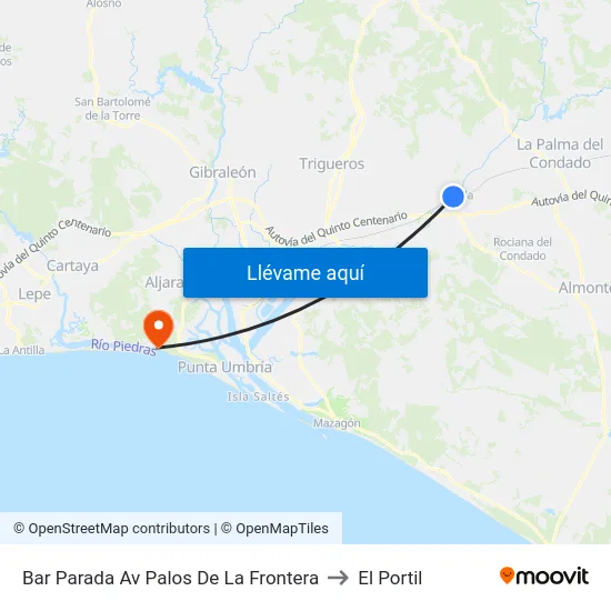 Bar Parada Av Palos De La Frontera to El Portil map