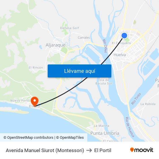 Avenida Manuel Siurot (Montessori) to El Portil map