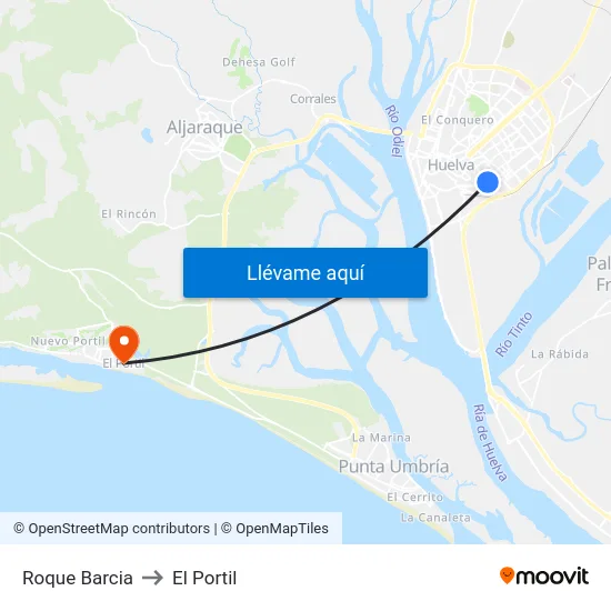 Roque Barcia to El Portil map