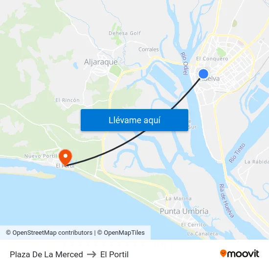 Plaza De La Merced to El Portil map