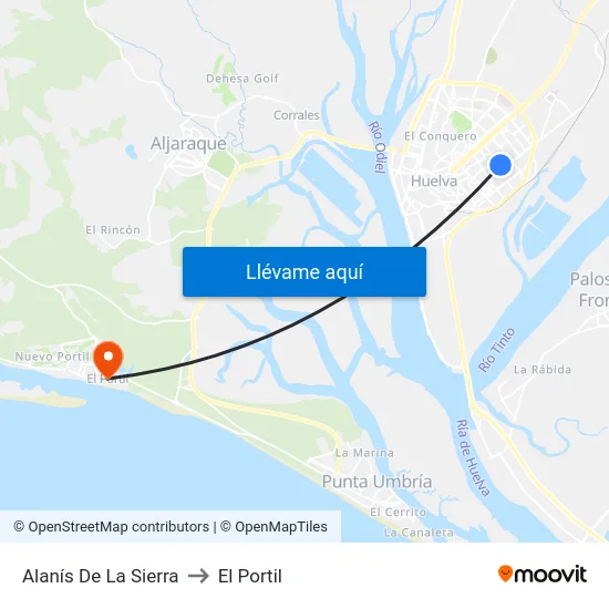 Alanís De La Sierra to El Portil map