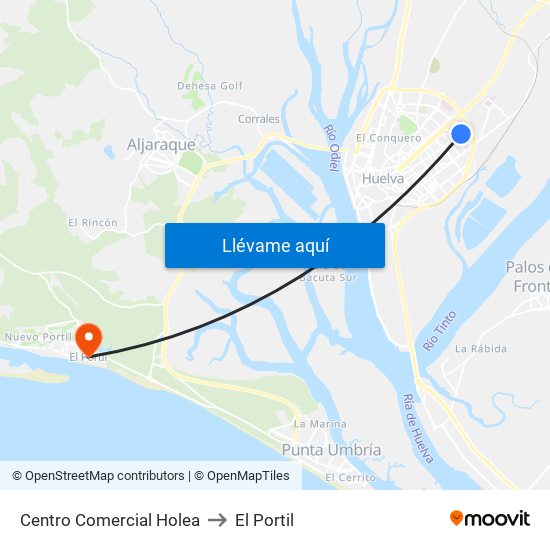 Centro Comercial Holea to El Portil map