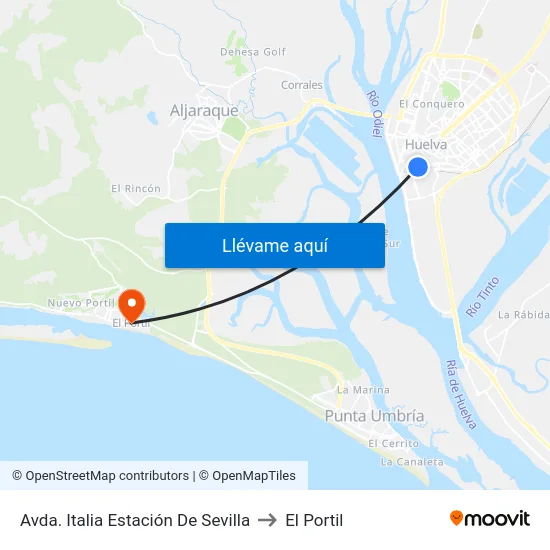 Avda. Italia Estación De Sevilla to El Portil map