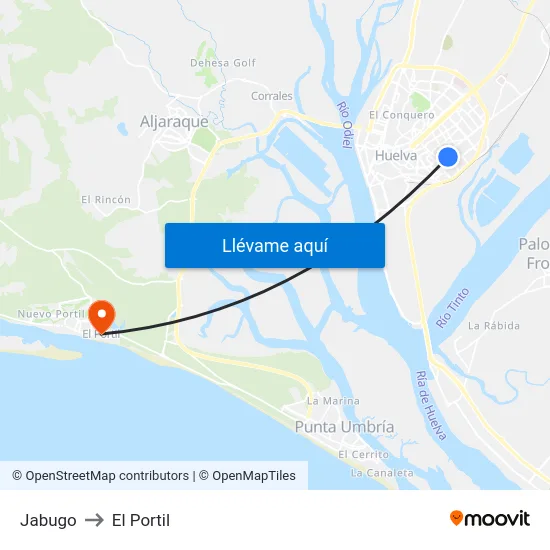 Jabugo to El Portil map