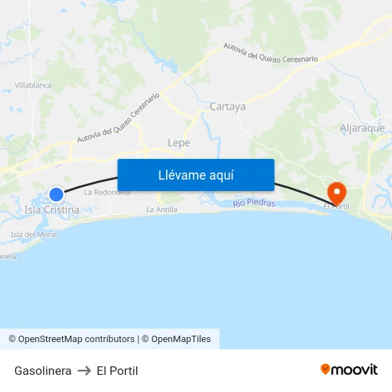 Gasolinera to El Portil map