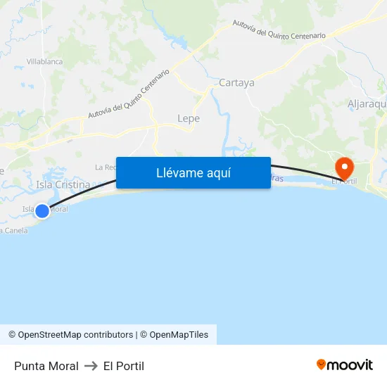 Punta Moral to El Portil map