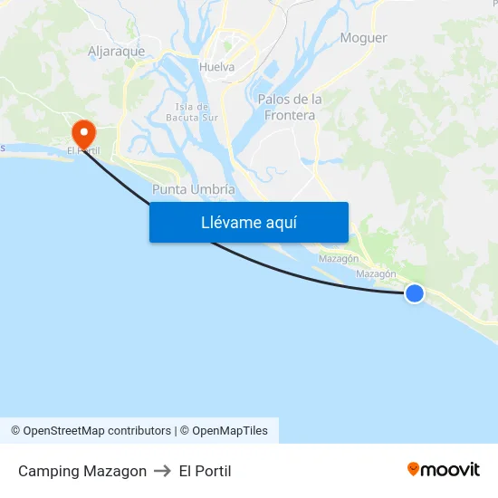 Camping Mazagon to El Portil map