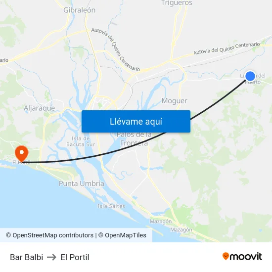 Bar Balbi to El Portil map