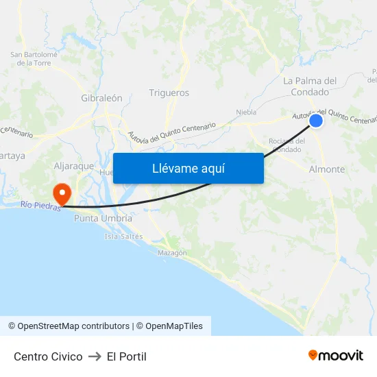 Centro Civico to El Portil map