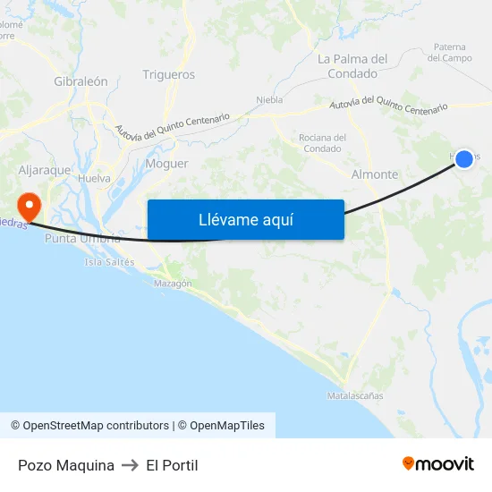 Pozo Maquina to El Portil map