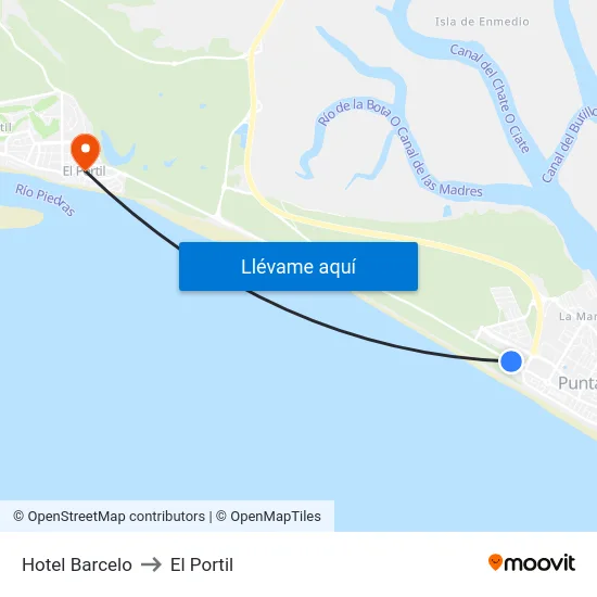 Hotel Barcelo to El Portil map