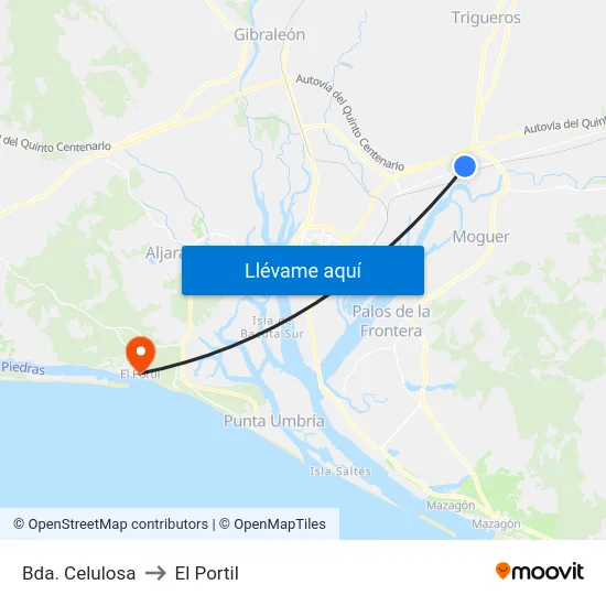 Bda. Celulosa to El Portil map