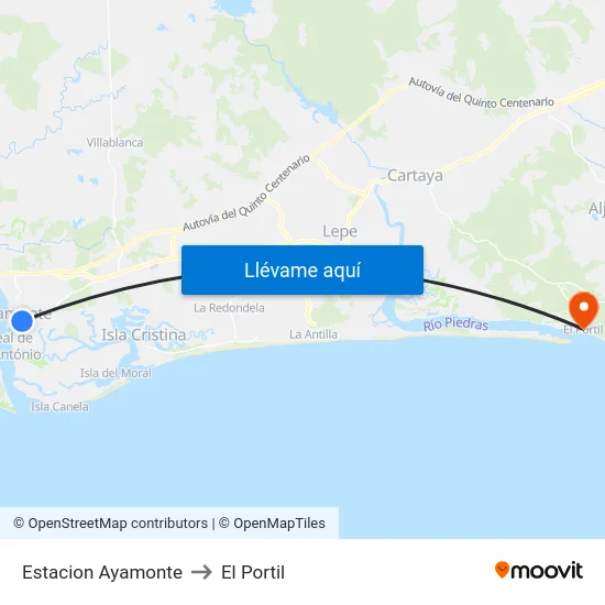 Estacion Ayamonte to El Portil map