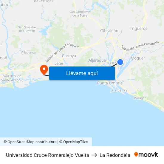 Universidad Cruce Romeralejo Vuelta to La Redondela map