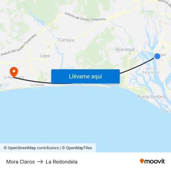 Mora Claros to La Redondela map