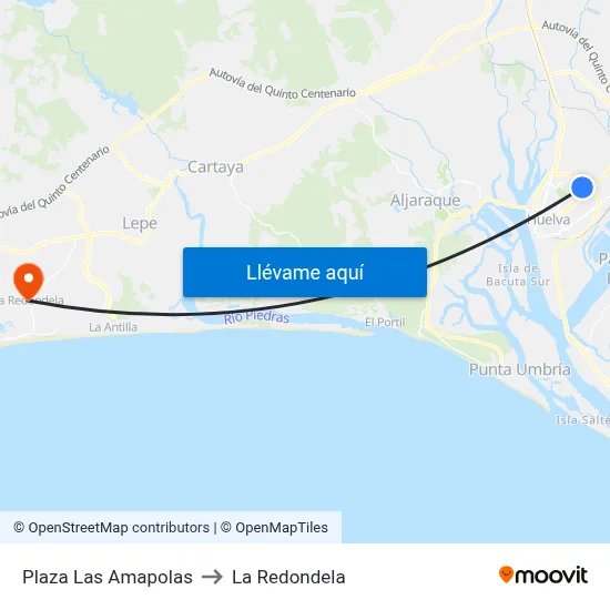 Plaza Las Amapolas to La Redondela map