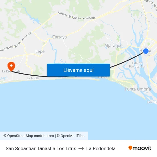 San Sebastián Dinastia Los Litris to La Redondela map