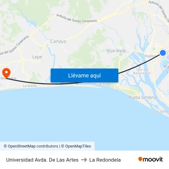 Universidad Avda. De Las Artes to La Redondela map
