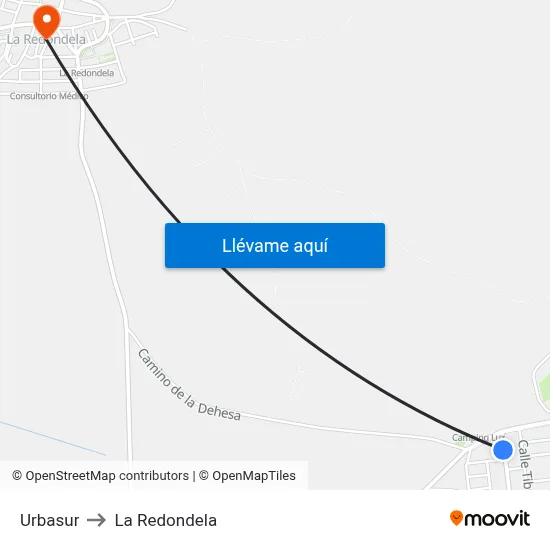 Urbasur to La Redondela map