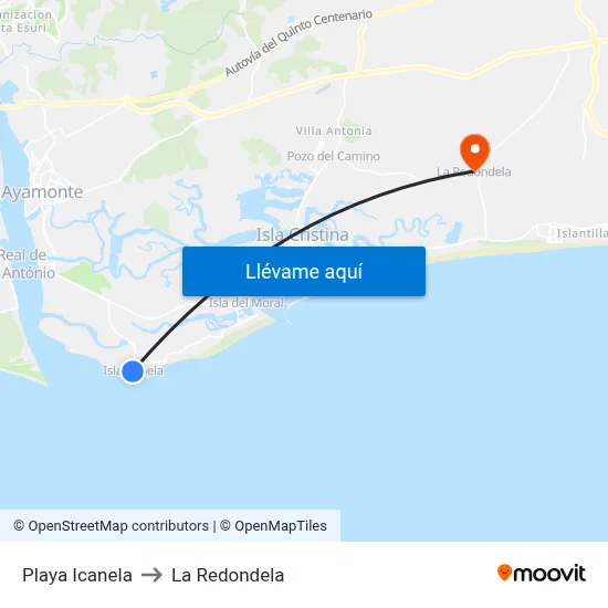 Playa Icanela to La Redondela map