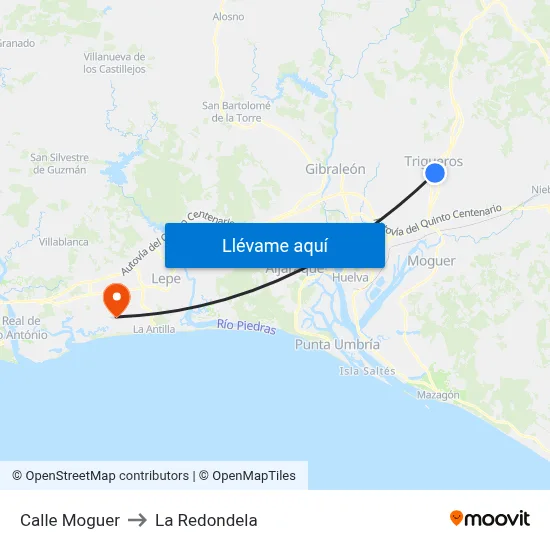 Calle Moguer to La Redondela map